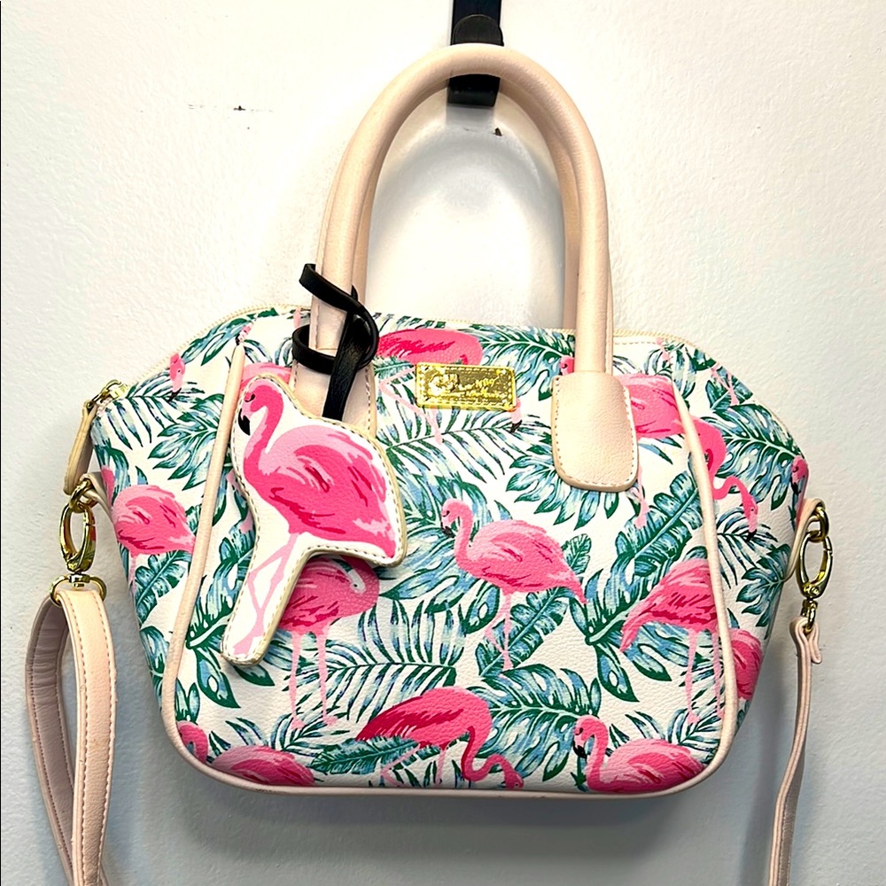 BETSEY JOHNSON/LUV BETSEY FLAMINGO Handbag w/crossbody strap-Removable bag charm